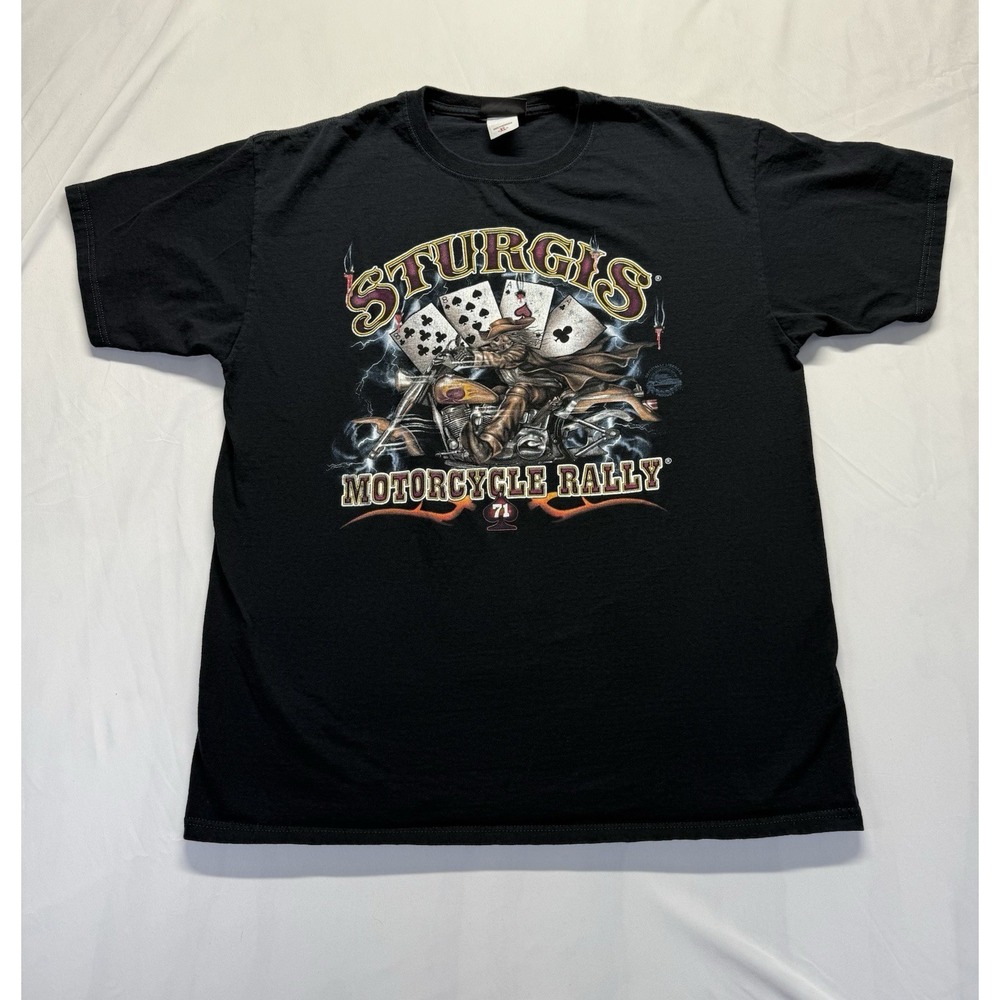 Vintage Sturgis Motorcycle Rally t-shirt‎ XL black biker poker cards graphic tee